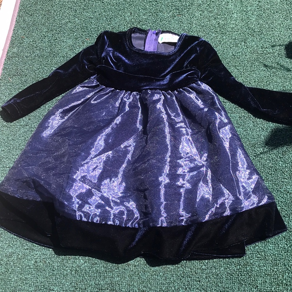 Electric navy blue color velvet and silky long sleeve dress